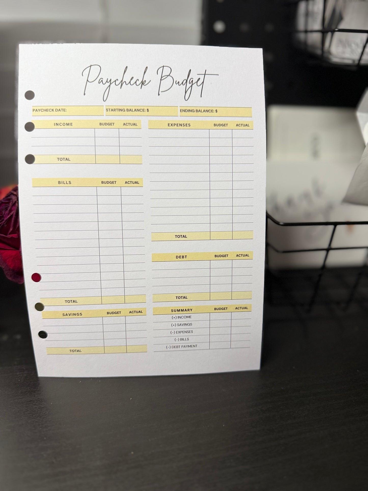 A5 Paycheck Breakdown Sheets