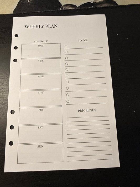 Weekly Plan on One Page Individual Insert –Paper Insert