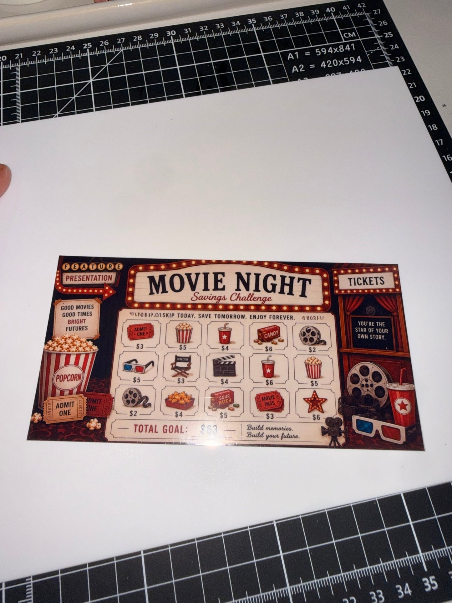 Movie Night Savings Challenge Tracker w/Envelope Duo - ModestDollarCo