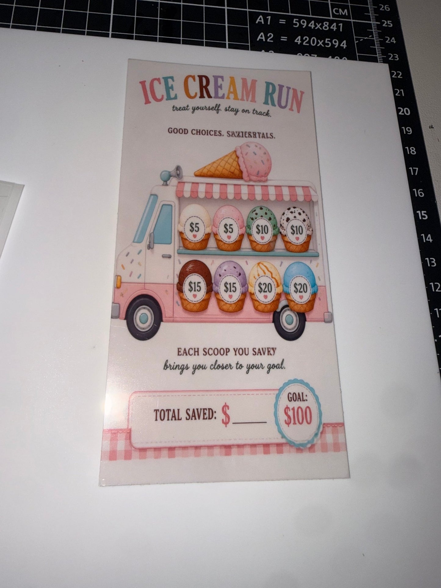 Ice Cream Run Savings Challenge Tracker w/Envelope Duo - ModestDollarCo