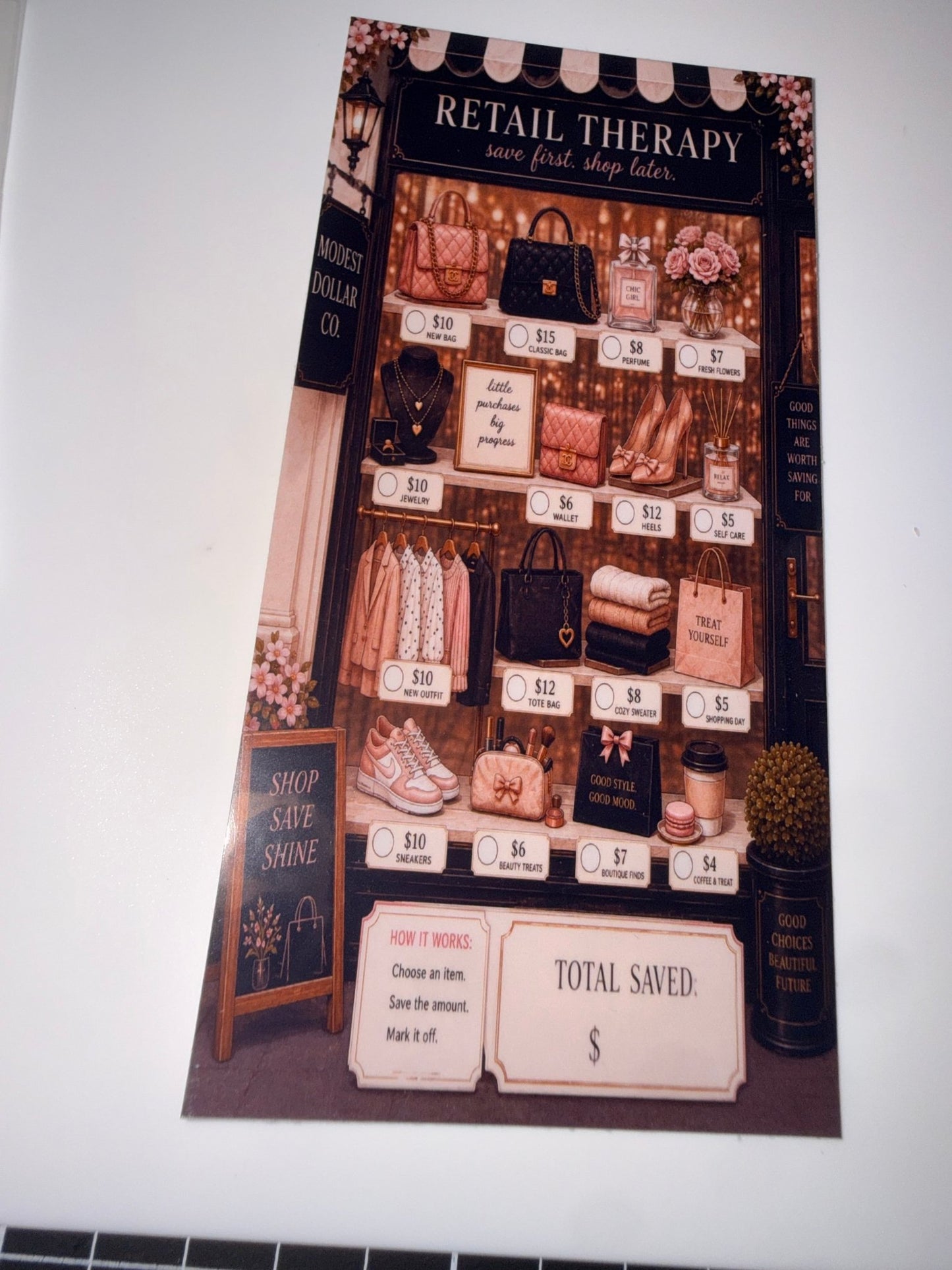 Retail Therapy Savings Challenge Tracker w/Envelope Duo - ModestDollarCo