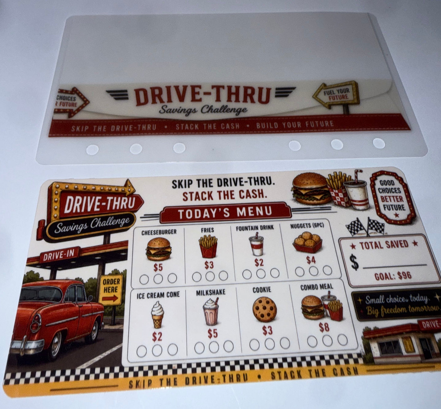 Drive-Thru  Savings Challenge Tracker w/Envelope Duo