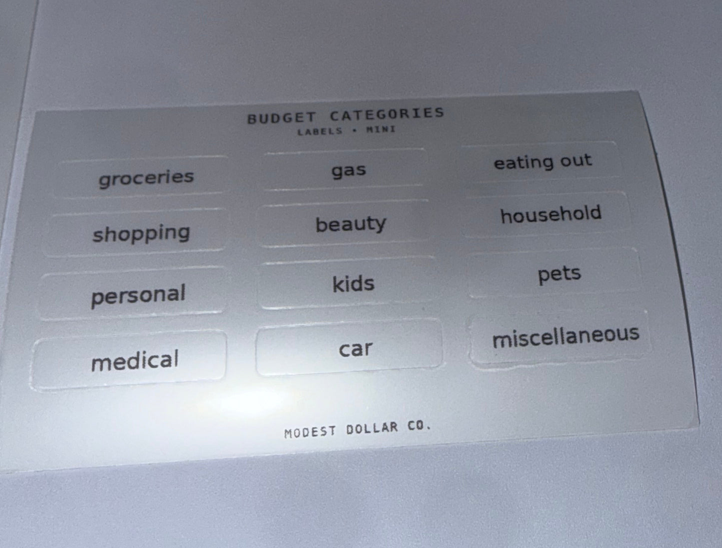 Budget Categories Mini Label Stickers