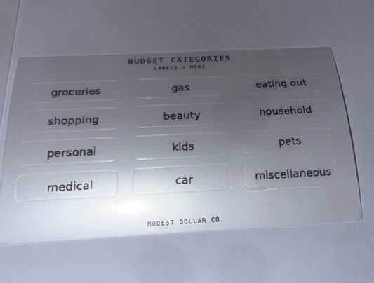 Budget Categories Mini Label Stickers