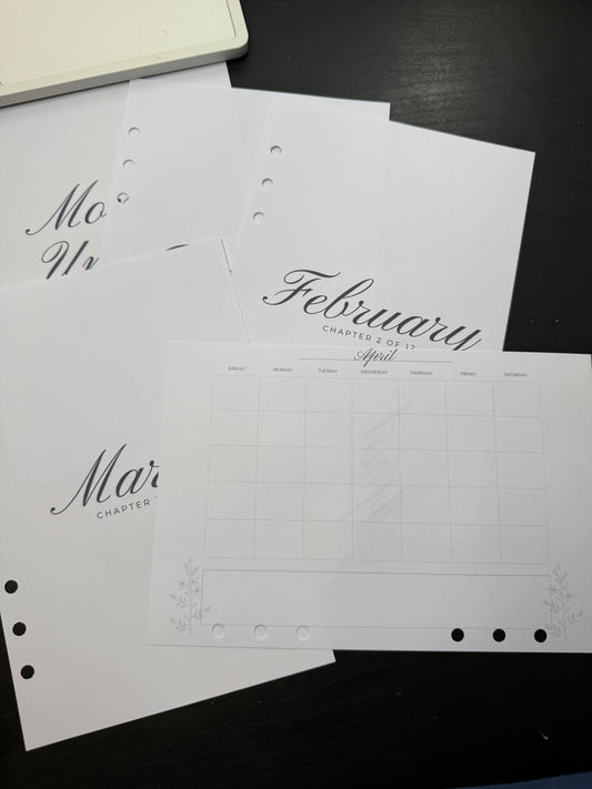 The Calendar Basics Bundle – 2026 A5 & A6 Personal Wide Inserts (12 Double-Sided Sheets)