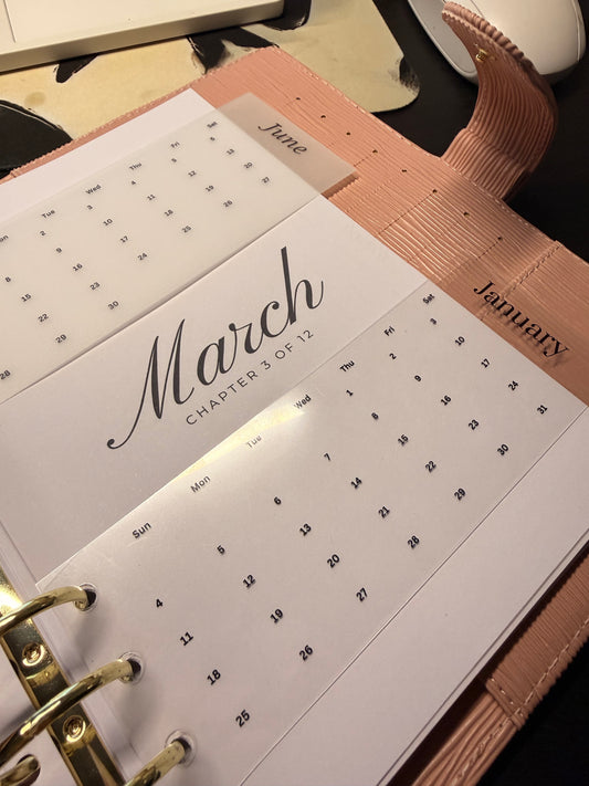 12-Month Calendar Tab Cards (Half-Punched) — Set of 12