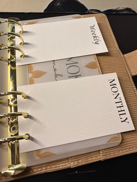 Custom Linen Tab Cards (Half-Punched) — A6 Personal or A5