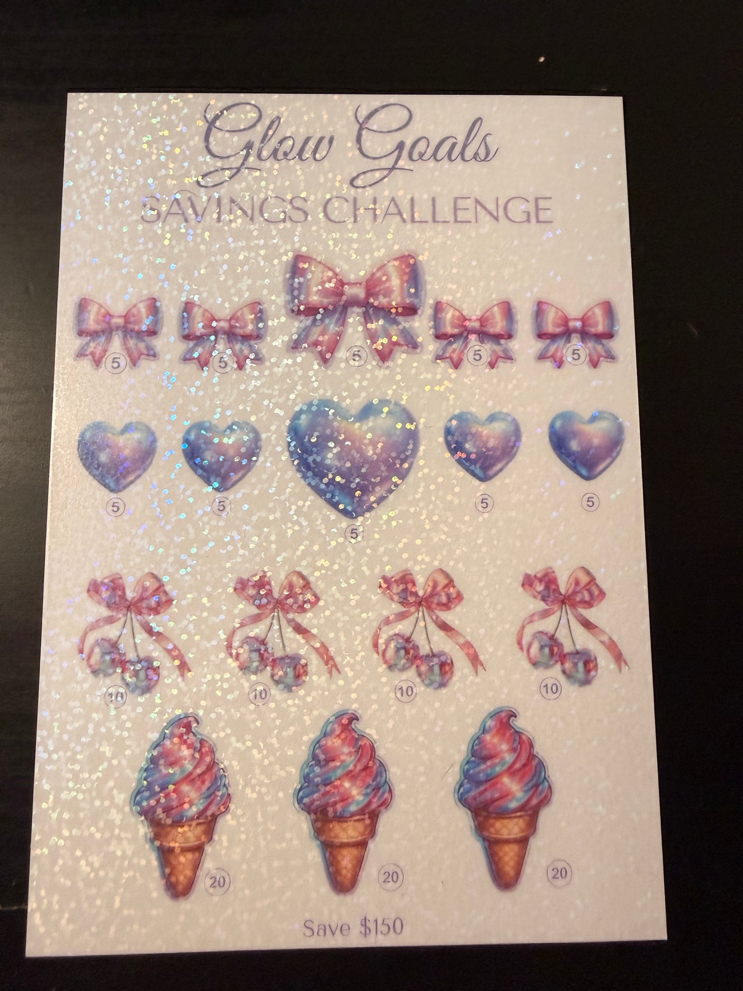 Holographic Glow Goals Savings Challenge Tracker