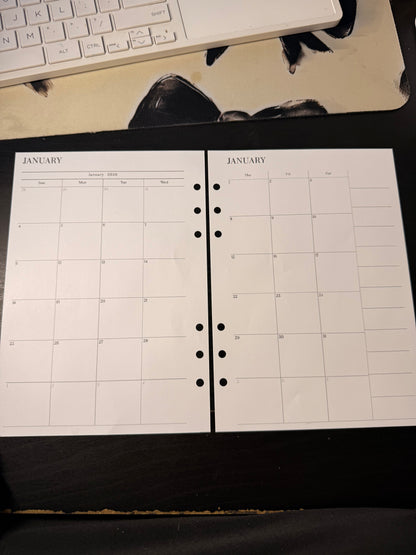 Monthly Calendar Inserts — Goals + 2-Page Calendar + Notes (12 Months)