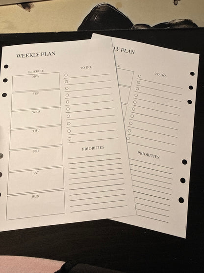 Weekly Plan On One Page-Full set 52 weeks- Paper Insert