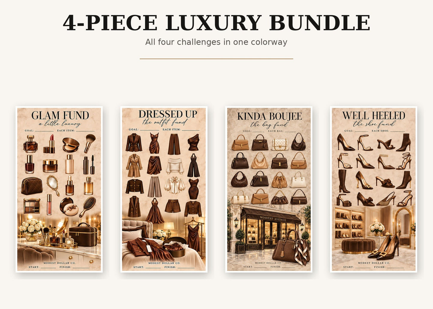 Brown Luxury Savings Challenge four-piece bundle, centered