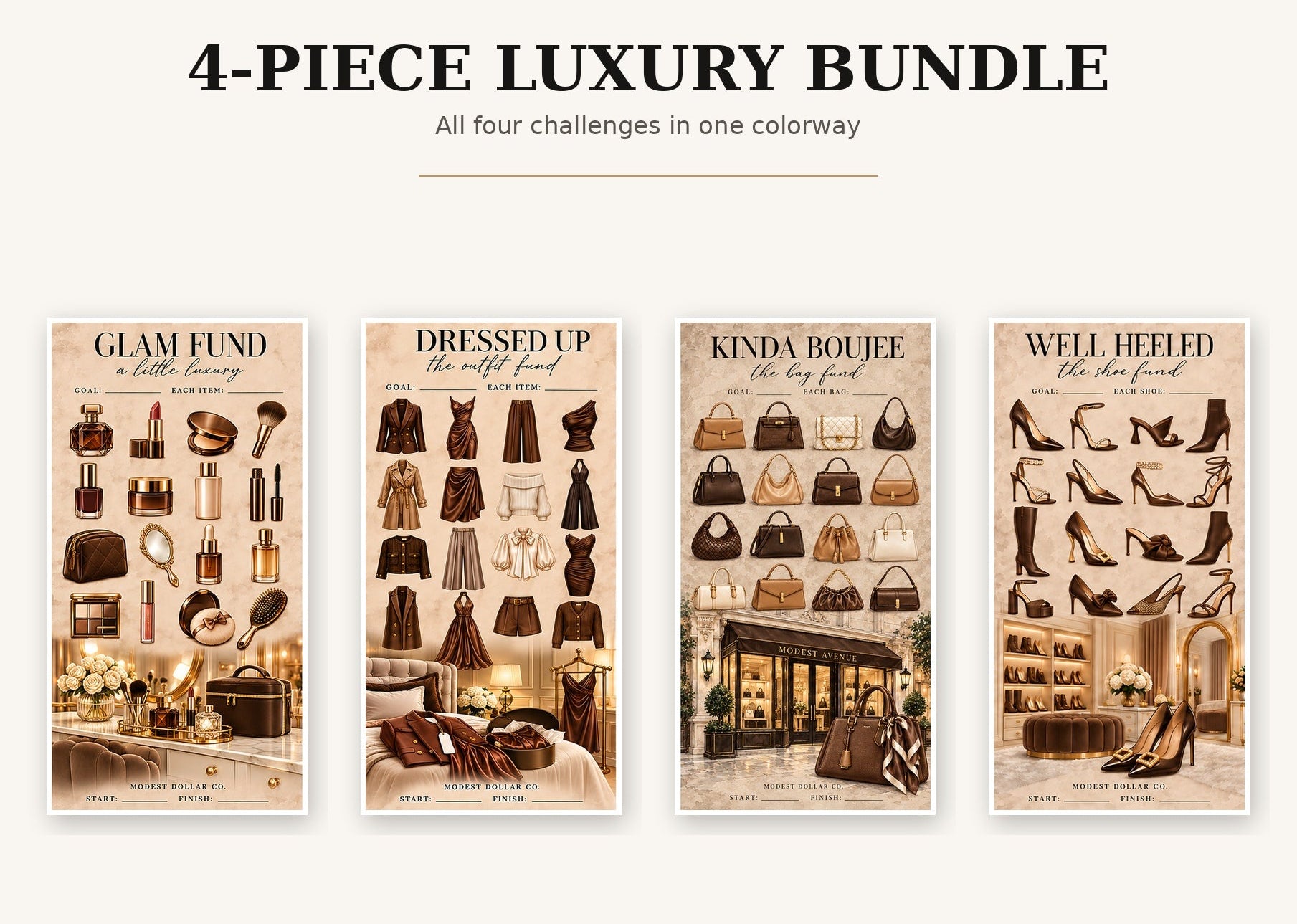 Brown Luxury Savings Challenge four-piece bundle, centered