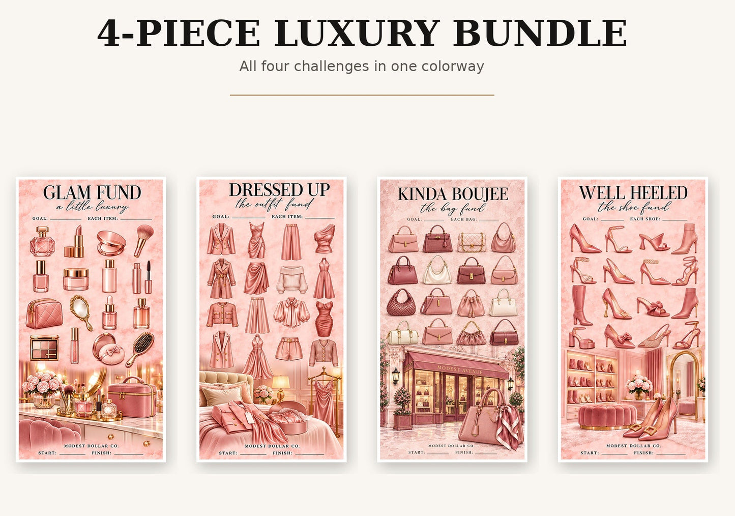 Pink Luxury Savings Challenge four-piece bundle, centered