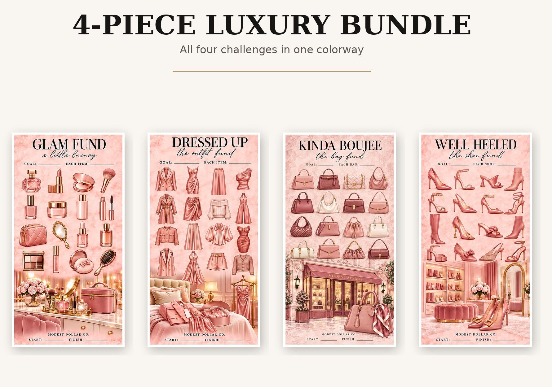 Pink Luxury Savings Challenge four-piece bundle, centered