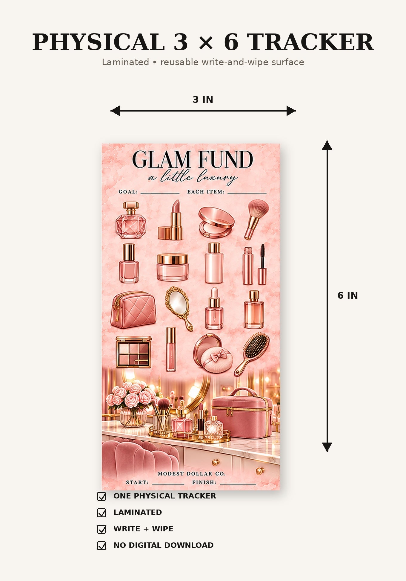 Physical laminated 3 by 6 savings tracker size